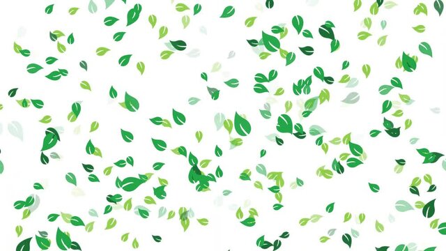GREEN LEAVES IN FLYING. MOTION BACKGROUND GRAPHICS.