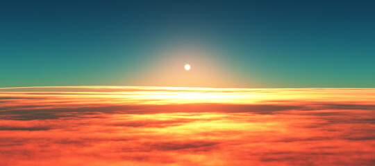 Naklejka na ściany i meble above clouds fly sunset sun ray