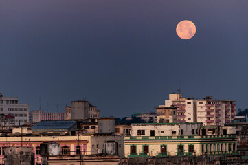 Full moon at dawn;  Havana, Cuba
