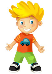 cartoon happy and funny boy standing looking and smiling illustration