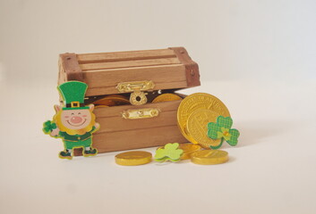 Treasure Chest Coins Leprechan on White