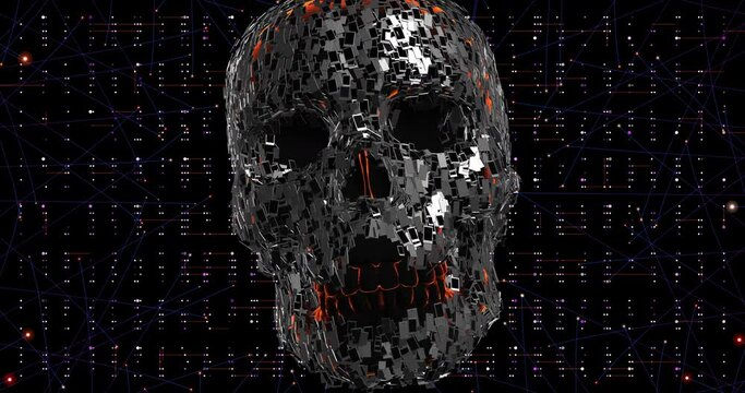 Skull Formed By Smartphones. Internet Addiction And Piracy. Internet Addiction And Technology Related 3D Animation.