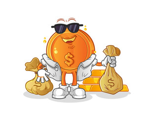dollar coin rich character. cartoon mascot vector