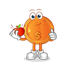 dollar coin eating an apple illustration. character vector