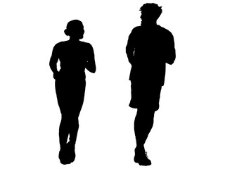 ジョギングをするカップルのシルエット