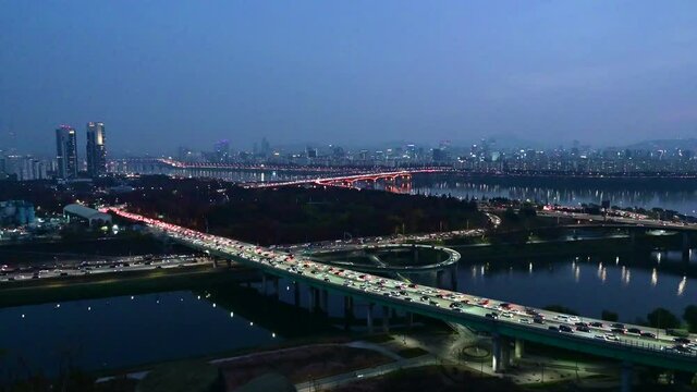 Traffic at Night in Seoul City,South Korea