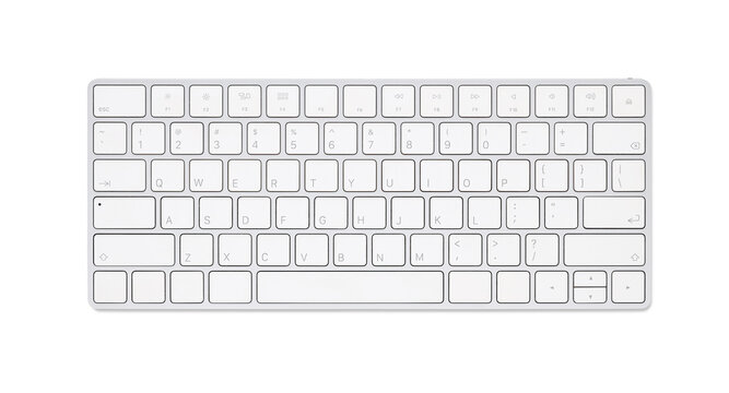 Close up white computer keyboard isolated on white background with clipping path