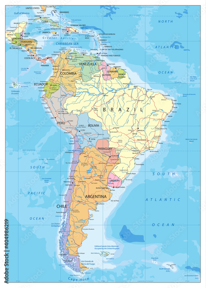 Wall mural South America Political Map