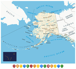 US State Alaska Political Map and map icons