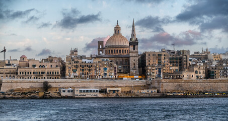 Fototapeta na wymiar The port of Valletta, the small capital of the Mediterranean island of Malta