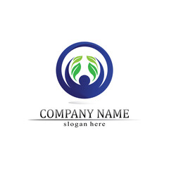 Tree leaf vector and green logo design friendly concept health and nature logo and symbol