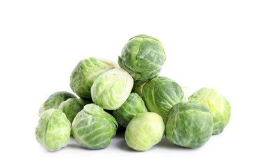 Pile of fresh Brussels sprouts isolated on white