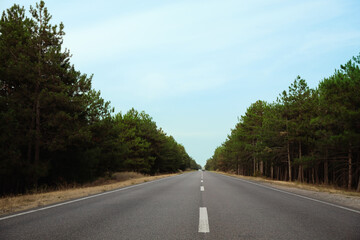 Beautiful view of empty asphalt highway. Road trip