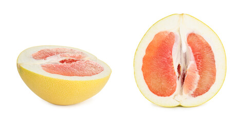 FResh exotic pomelo fruit on white background, closeup. Banner design