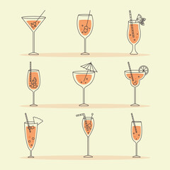 icon set of cocktails, colorful design
