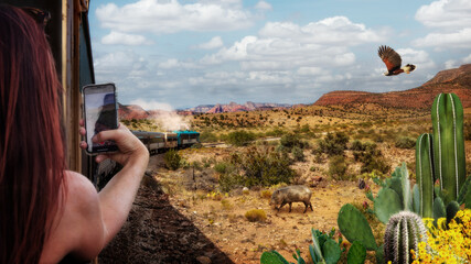 Tourist on Train Through Verde Canyon in Arizona