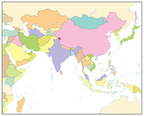 Obraz premium South Asia Political Map Isolated on White. No text