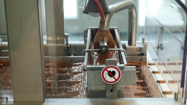 Chocolote machine ina chocolate factory in Switzerland
