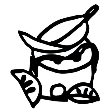 recommend clip art: Fruit cake icon, dessert painted in black and white on a white background. Vector image