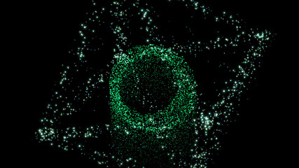 Green particle cube and circle tube science and technology background - computer illustration graphic abstract background concept