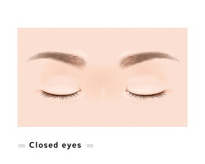 両目 まつげ 女性 顔 目 閉じた まぶた 眼科 症例  リアル  イラスト