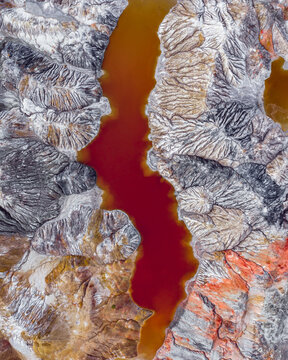 Aerial view of industrial landscape of refractory clays, Bogdanovich, Russia