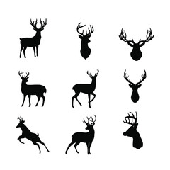 deer silhouette collection - obrazy, fototapety, plakaty
