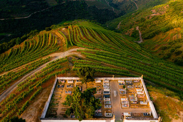 Aerial view of a cemetery above the vineyards terraces