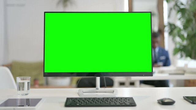 Desktop with Green Chroma Key Screen, Zoom In 