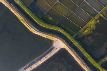 Aerial view of salt evaporation ponds in Aveiro, Portugal