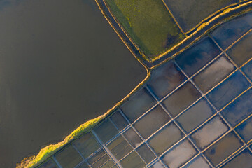 Aerial view of salt evaporation ponds in Aveiro, Portugal