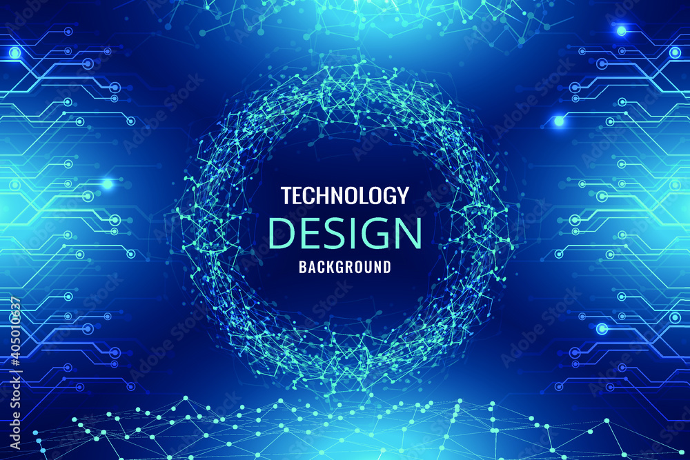 Poster technology futuristic circuit digital background. hgh computer technology dark blue color background
