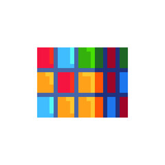 Сube abstract logo pixel art icon. Design for logo, sticker, mobile app, website, badges and patches. 8-bit sprite. Isolated vector illustration.