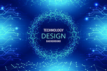 Technology futuristic circuit digital background. Hgh computer technology dark blue color background. Hi-tech digital technology concept. Geometric graphic background molecule. Vector illustration