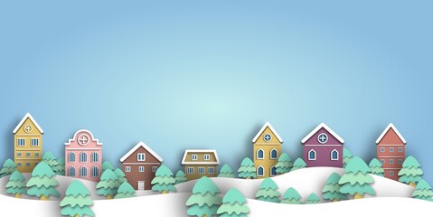 winter season and christmas background,vector,illustration,paper art style,copy space for text