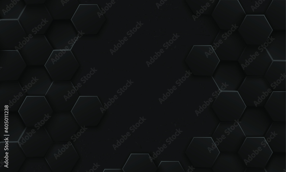 Poster abstract luxury dark hexagons background. futuristic technology concept. 3d vector technological hex