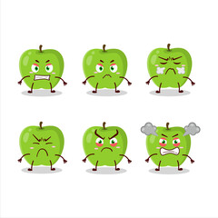 New green apple cartoon character with various angry expressions