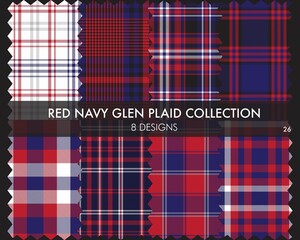 Red Navy Glen Plaid Tartan Seamless Pattern Collection