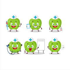 Obraz na płótnie Canvas Doctor profession emoticon with new green apple cartoon character