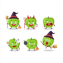 Halloween expression emoticons with cartoon character of new green apple