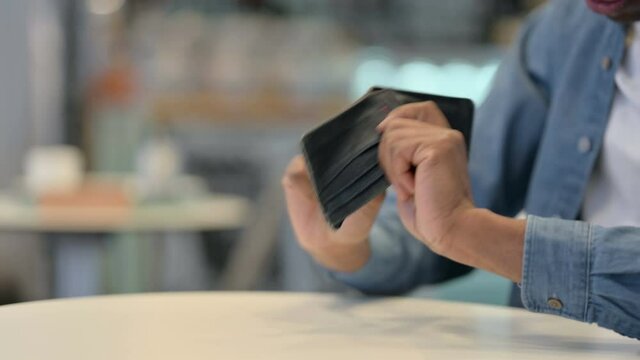 African Man Checking Empty Wallet, Close Up 