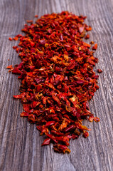 Slices of dry red pepper.