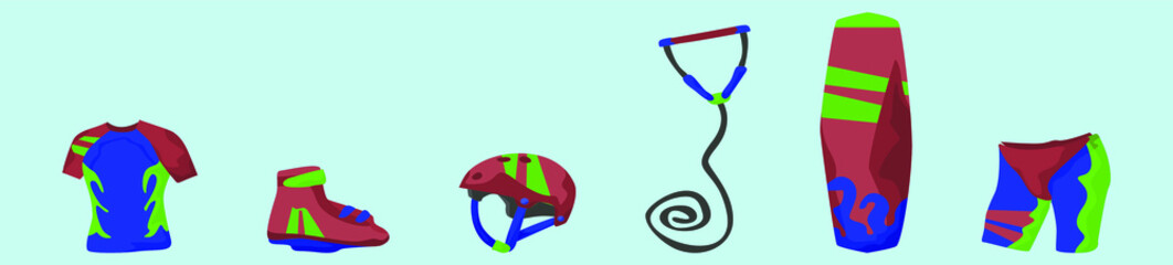set of wake boarding cartoon icon design template with various models. vector illustration isolated on blue background
