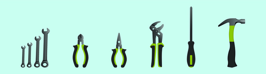 set of tools cartoon icon design template with various models. vector illustration isolated on blue background