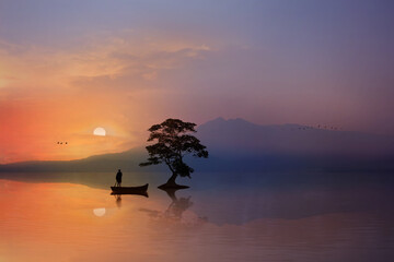 Fishing in the morning on the lake
