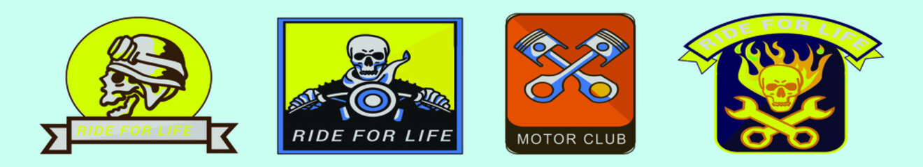 set of motor cycle logo cartoon icon design template with various models. vector illustration isolated on blue background