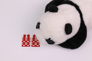 Double Happiness, Chinese Paper Cut Crafts for Wedding Ceremony and Panda on White Background © foreverhappy
