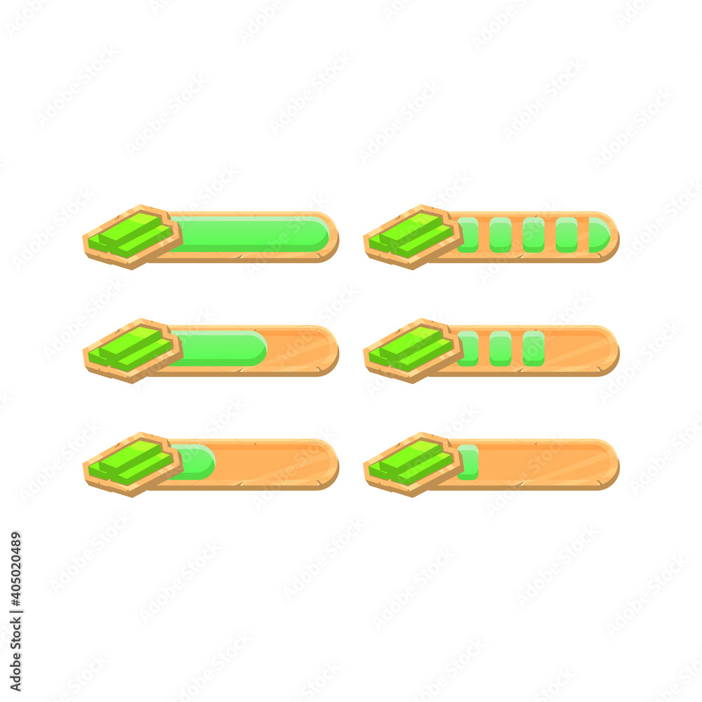 Poster set of funny wooden game ui bucks money progress bar with 2 different style for gui asset elements