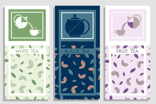 breakfast tea invitations with glass teapot. Set of templates for greeting cards, banners, brochures. Vector