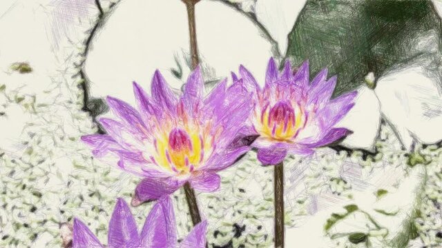 art drawing color of lotus flower in nature garden